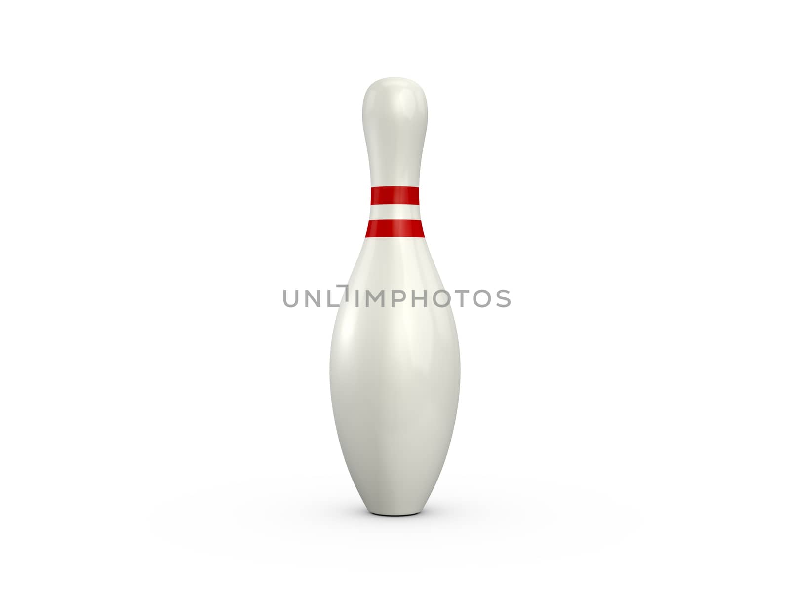 Single bowling pin with red stripes, isolated on white background.