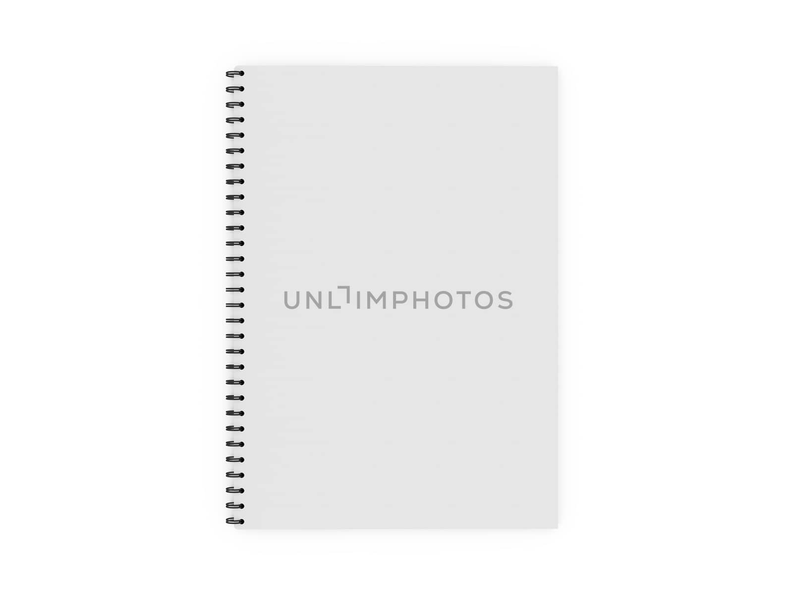 Blank white ruled notebook, ring binder, top view, isolated on white background.