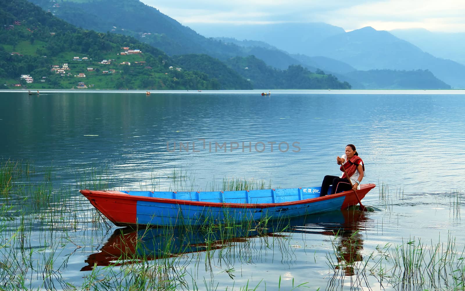 Boats in Pokhara Fewa Lake, Nepal