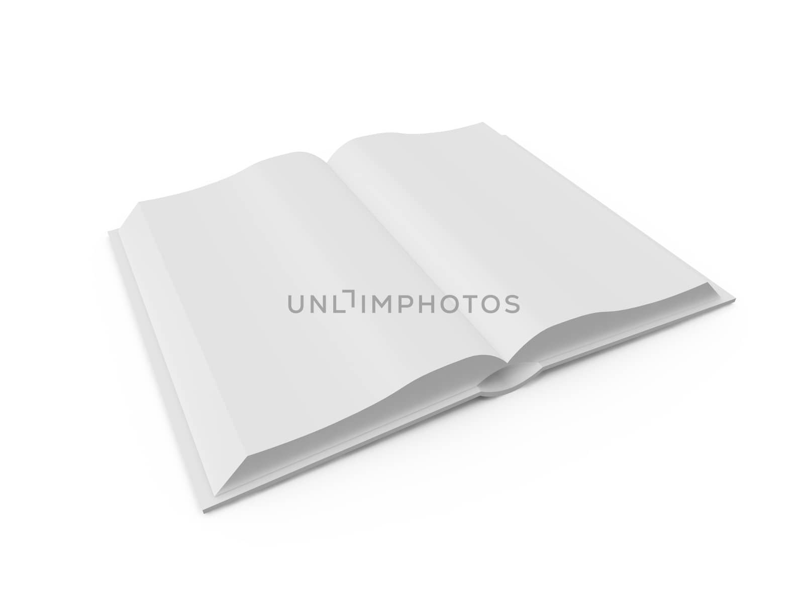 Opened blank book or notebook, template, isolated on white background.