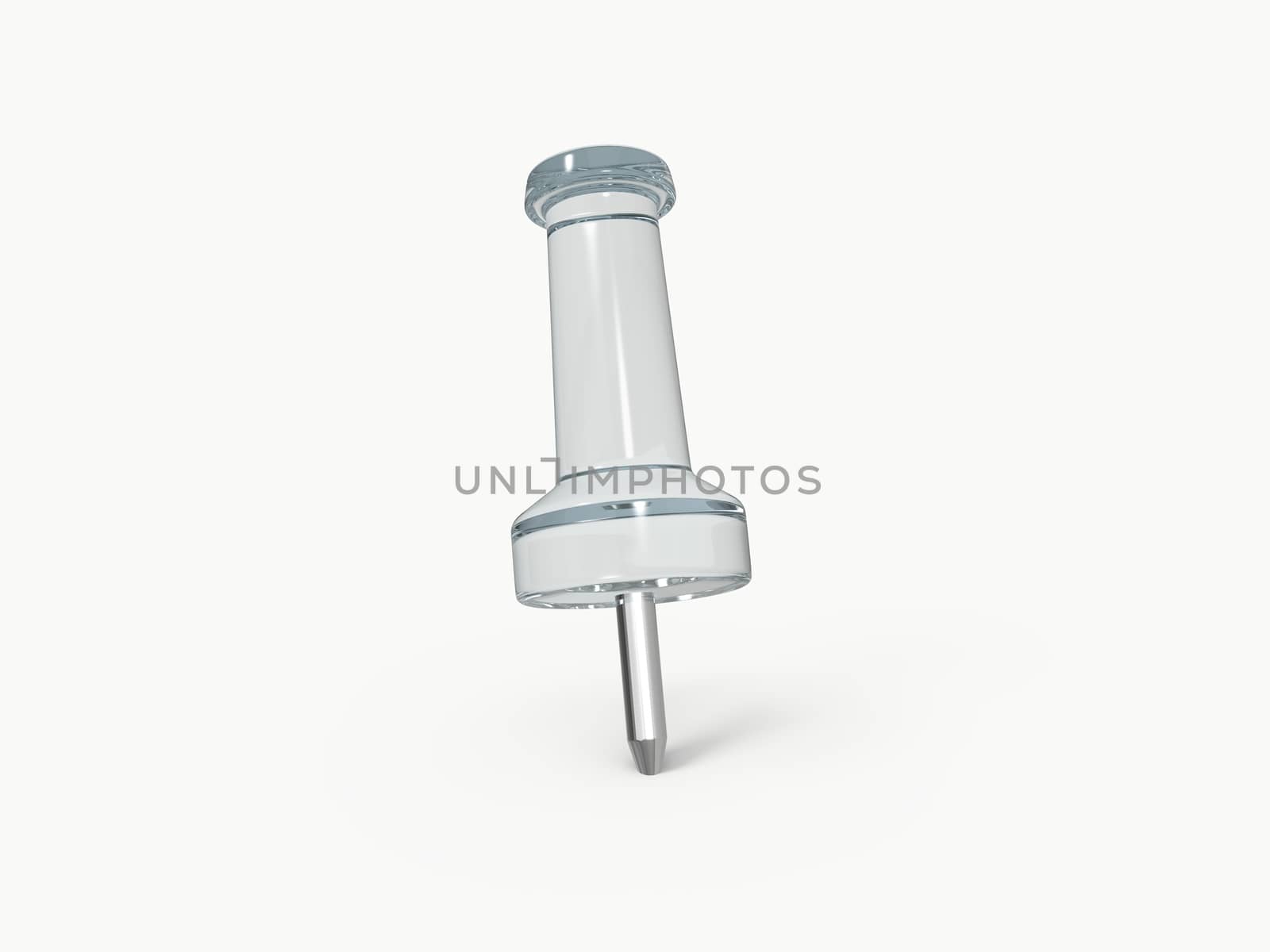 Blue transparency push pin, isolated on white background.