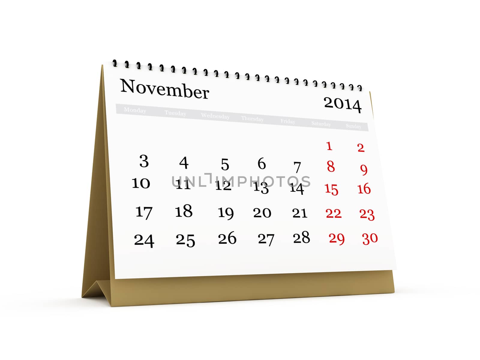 Desk calendar, November month, 2014 year, isolated on white background.