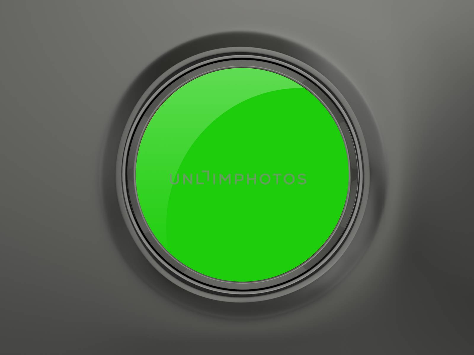 Blank green shiny button on dark background.