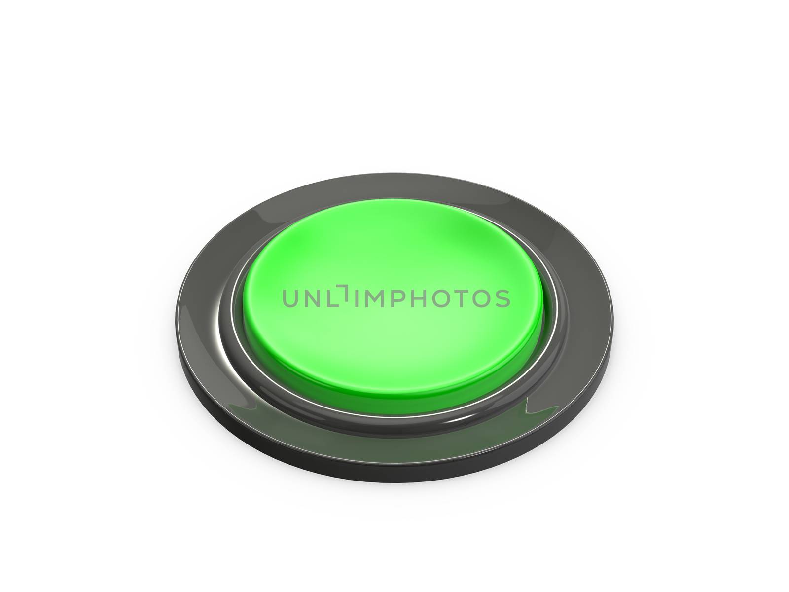 Blank green shiny button, isolated on white background.