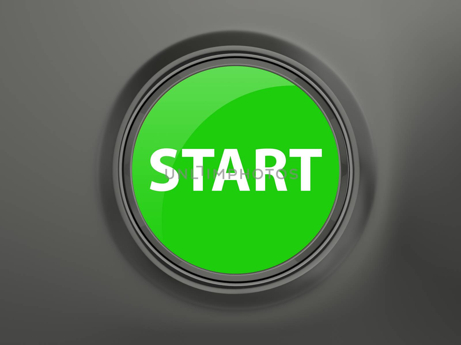 Green shiny start button on dark background.