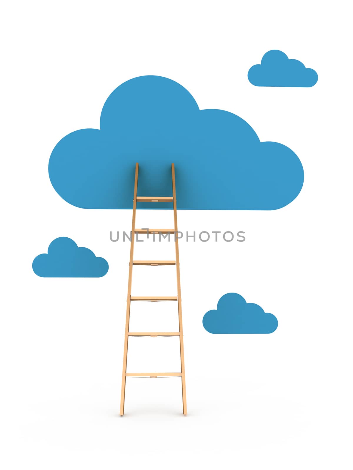 Clouds and ladder, isolated on white background
