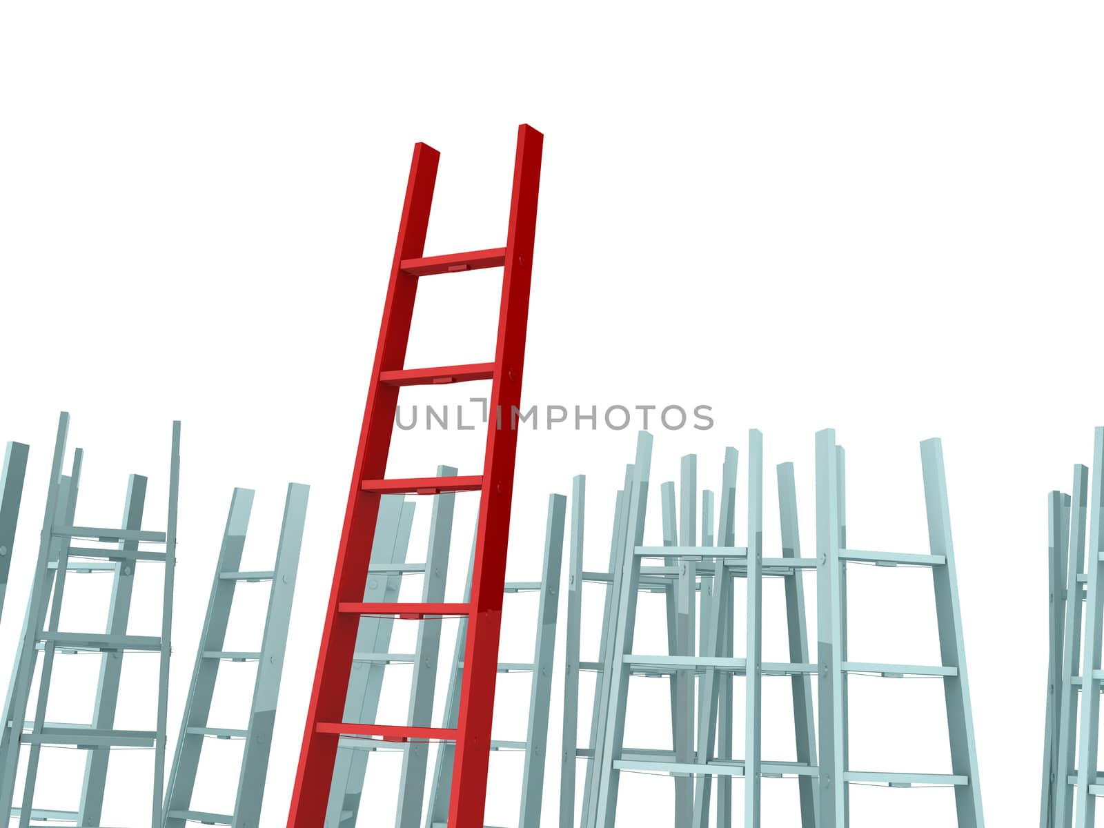 Success, leadership on business concept, red ladder standing out from the crowd, isolated on white background.
