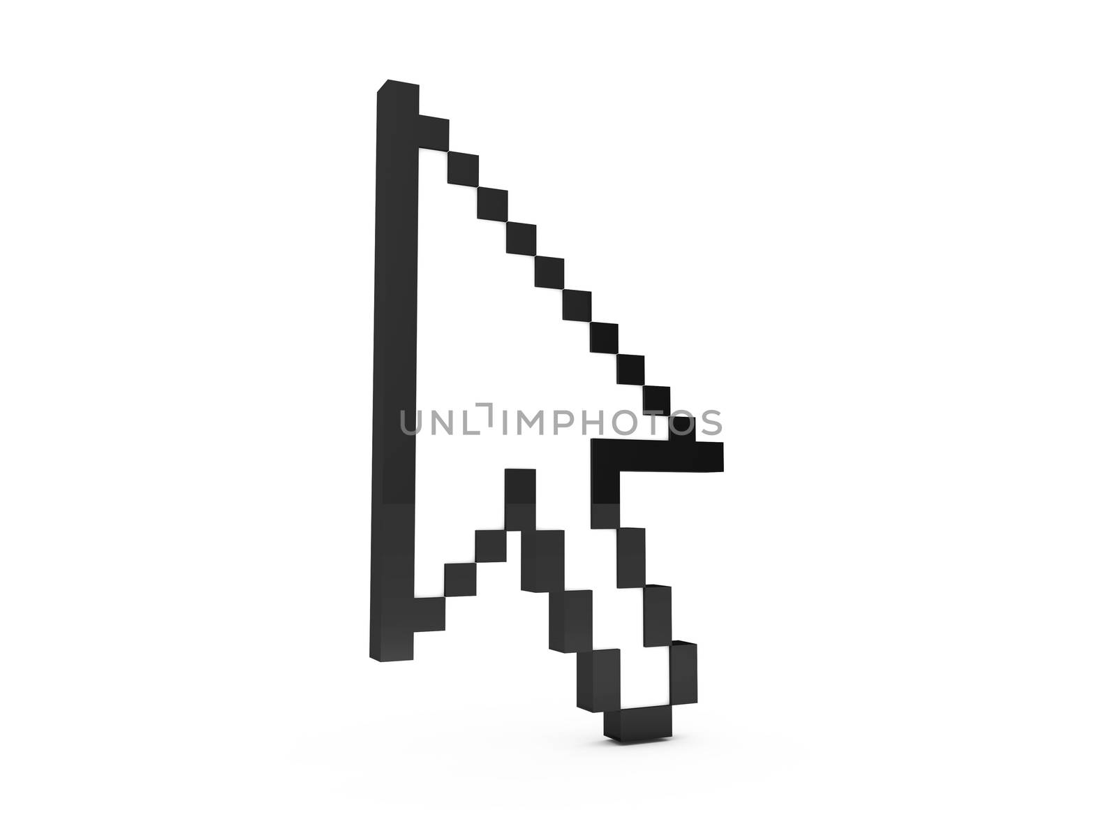 Pixel arrow cursor standing, isolated on white background.