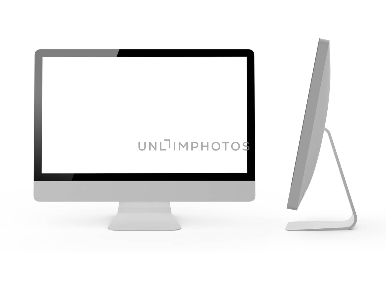Blank desktop computer screen, isolated on white background.