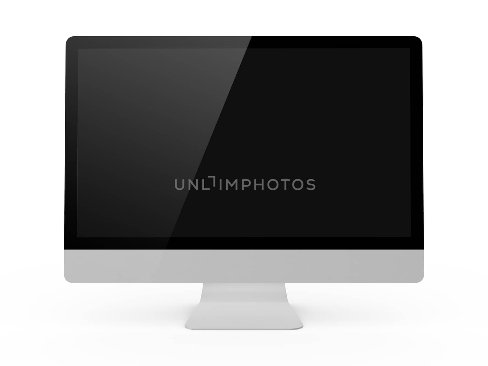 Blank desktop computer screen, isolated on white background.