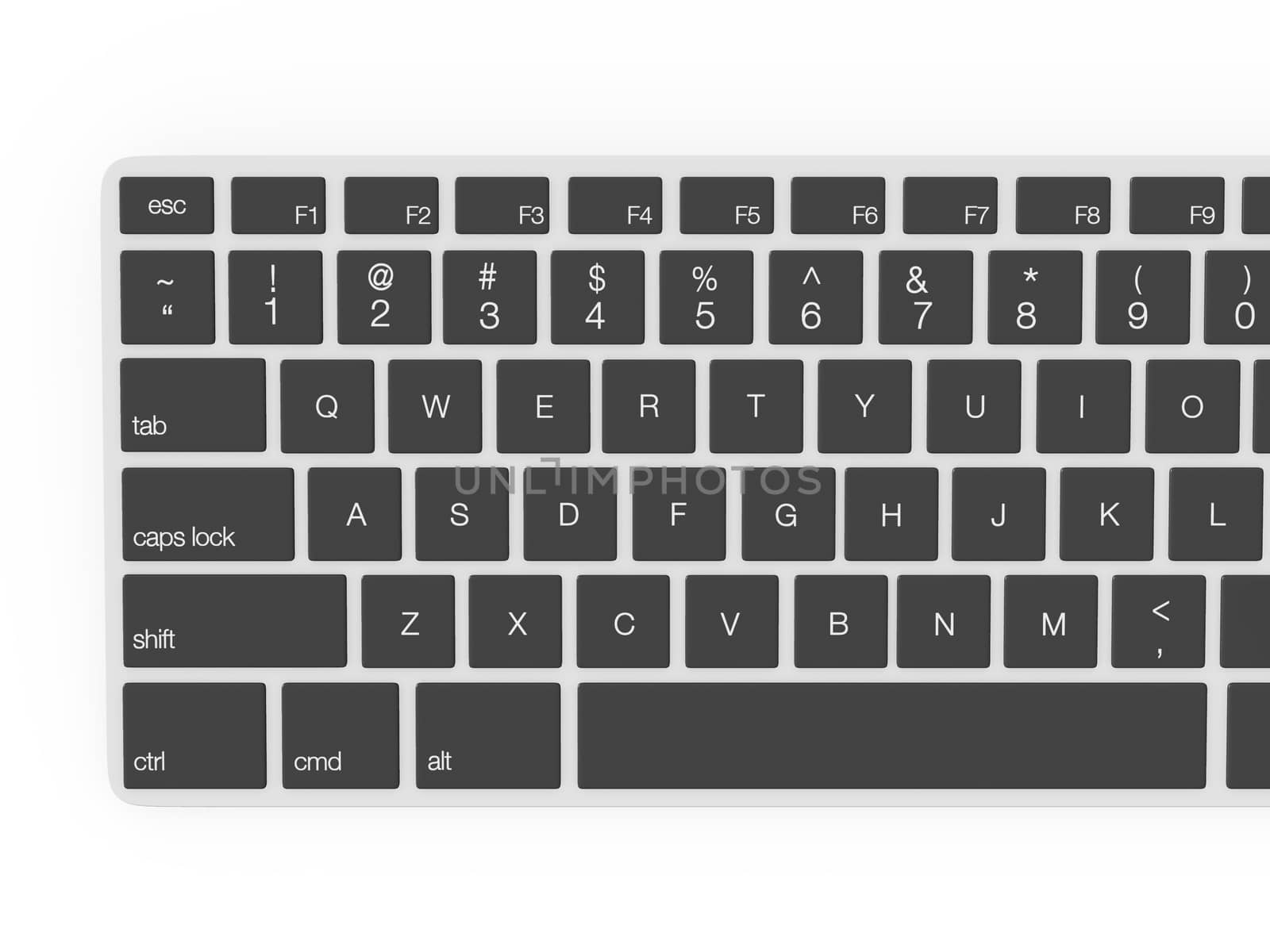 Keyboard with dark keys, isolated on white background.
