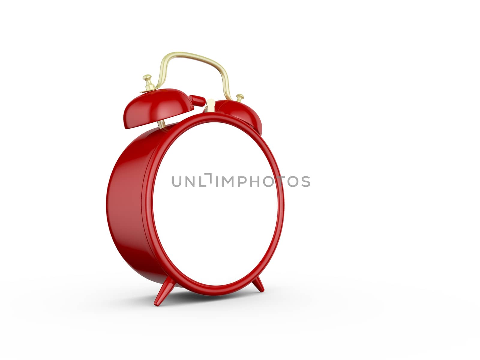 Red old style blank alarm clock, isolated on white background.