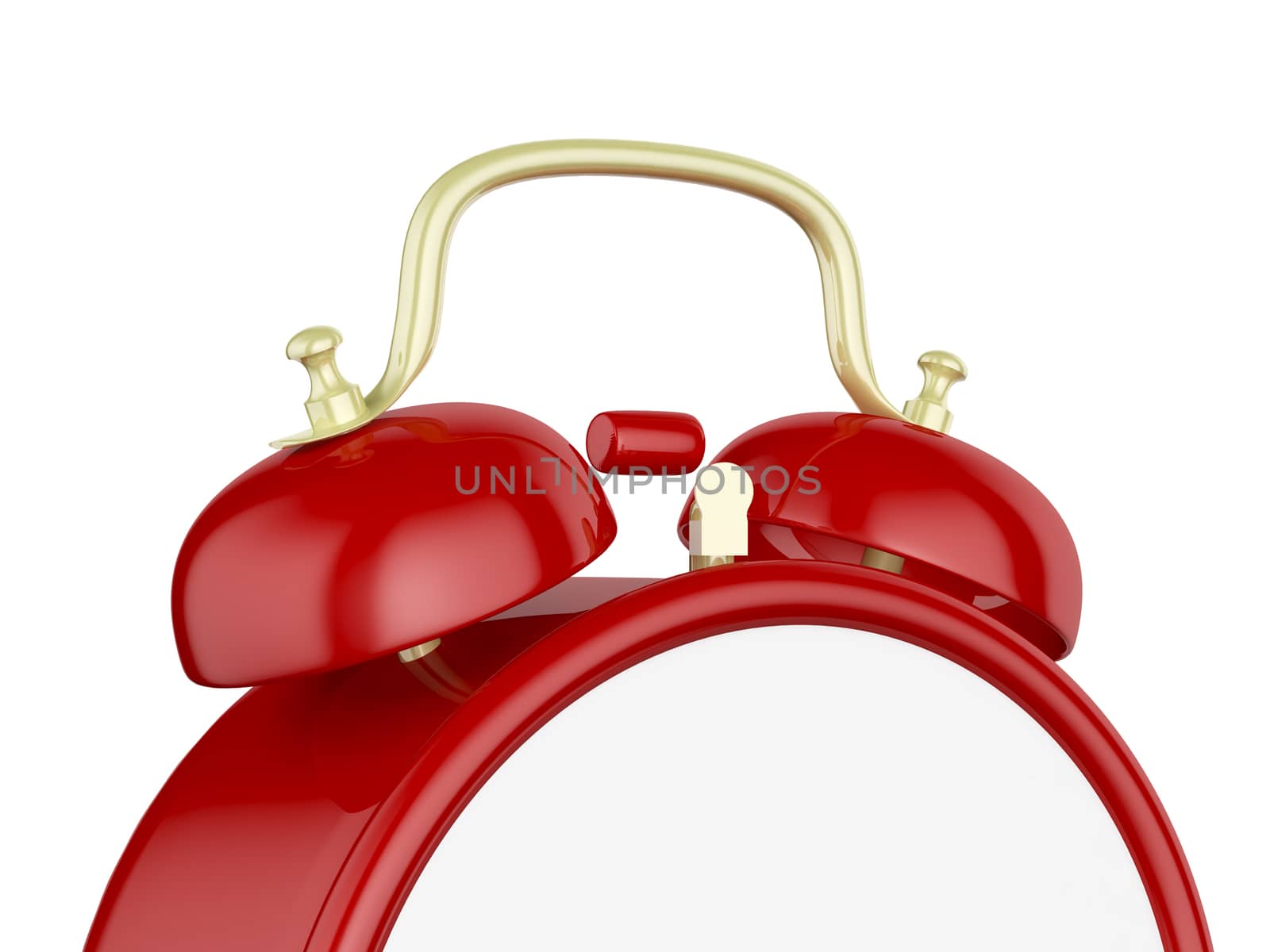 Red old style blank alarm clock, isolated on white background.