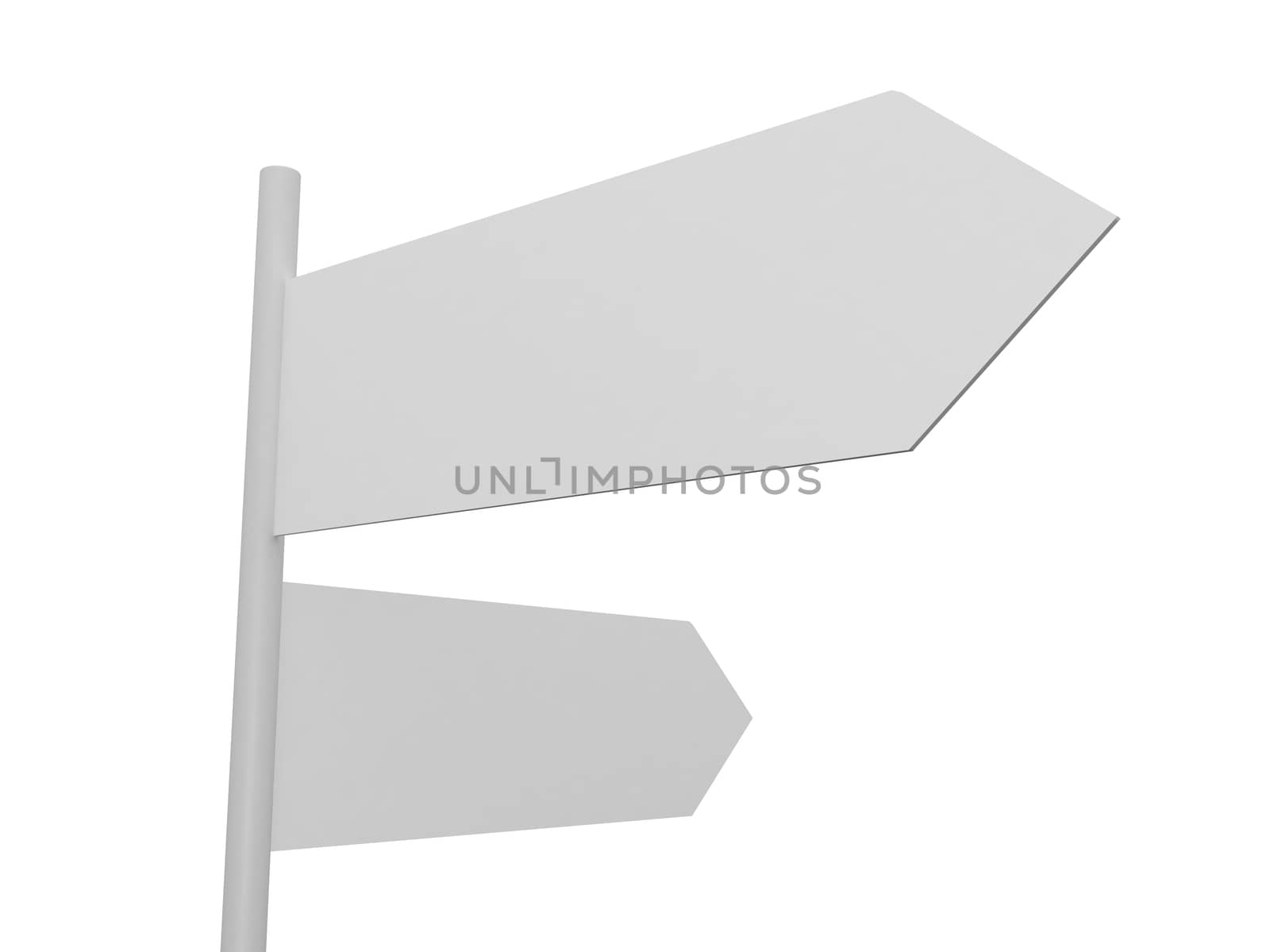 Blank, white crossroad signs template, isolated on white background.