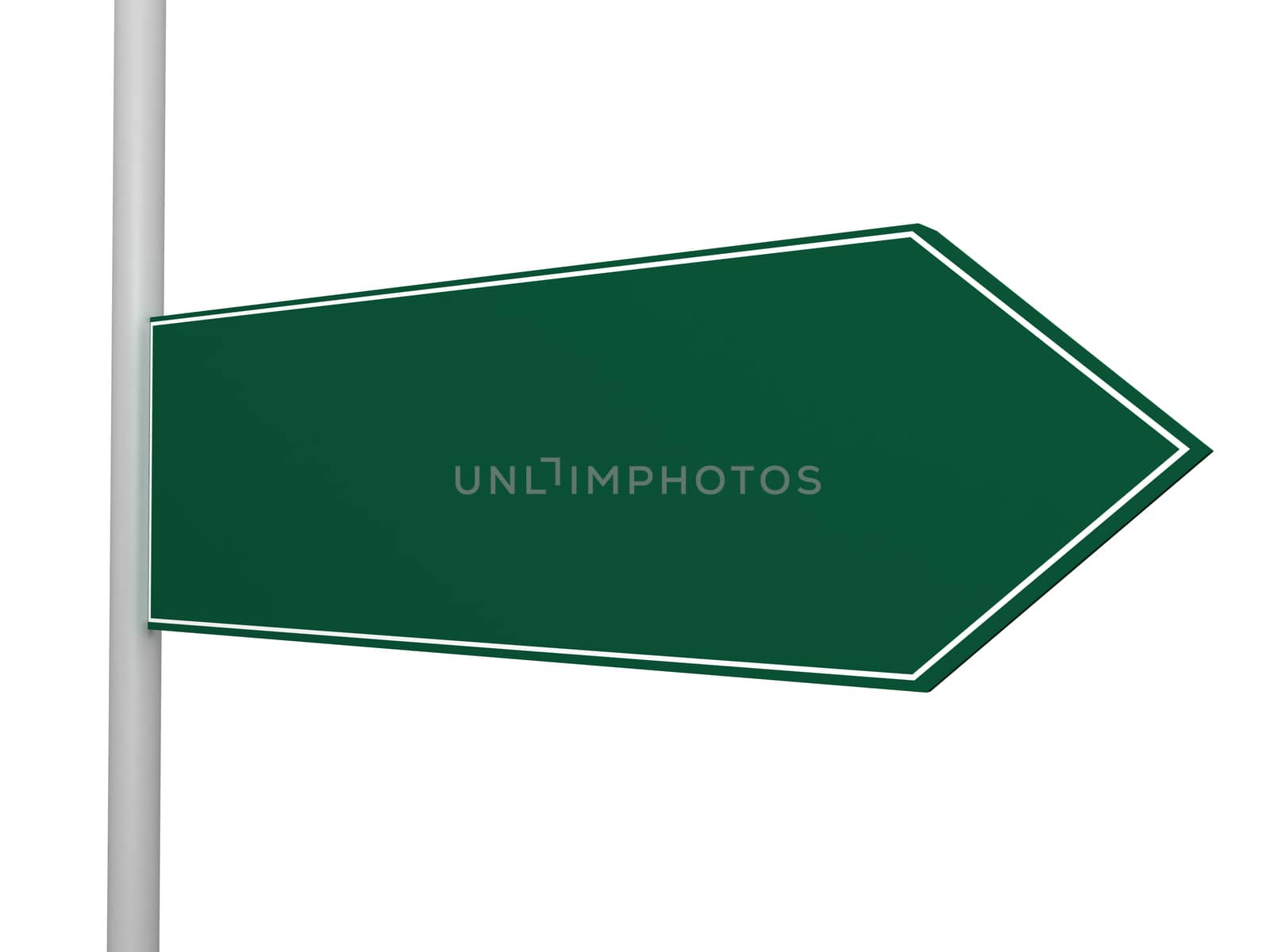 Blank, green right arrow road sign template, isolated on white background.