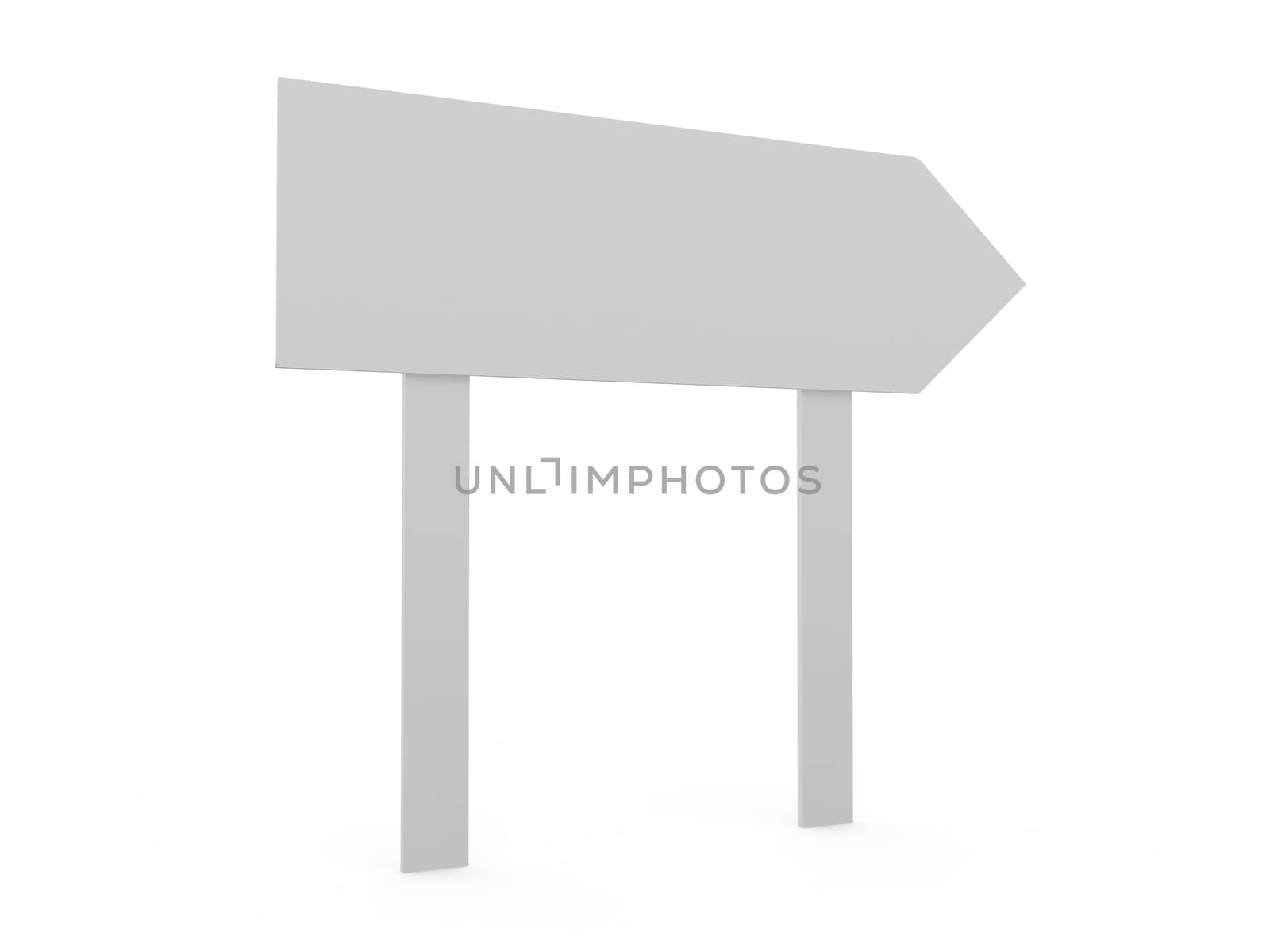 Blank, white right arrow road sign template, isolated on white background.