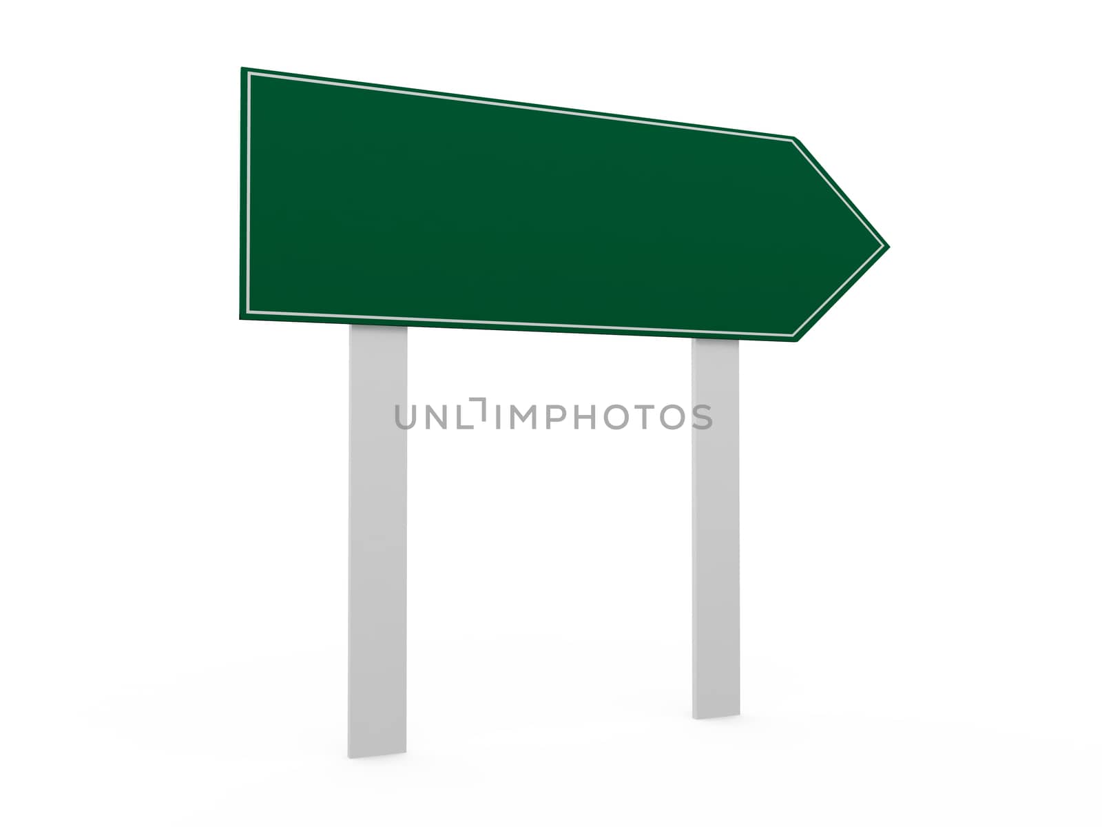 Blank, green right arrow road sign template, isolated on white background.
