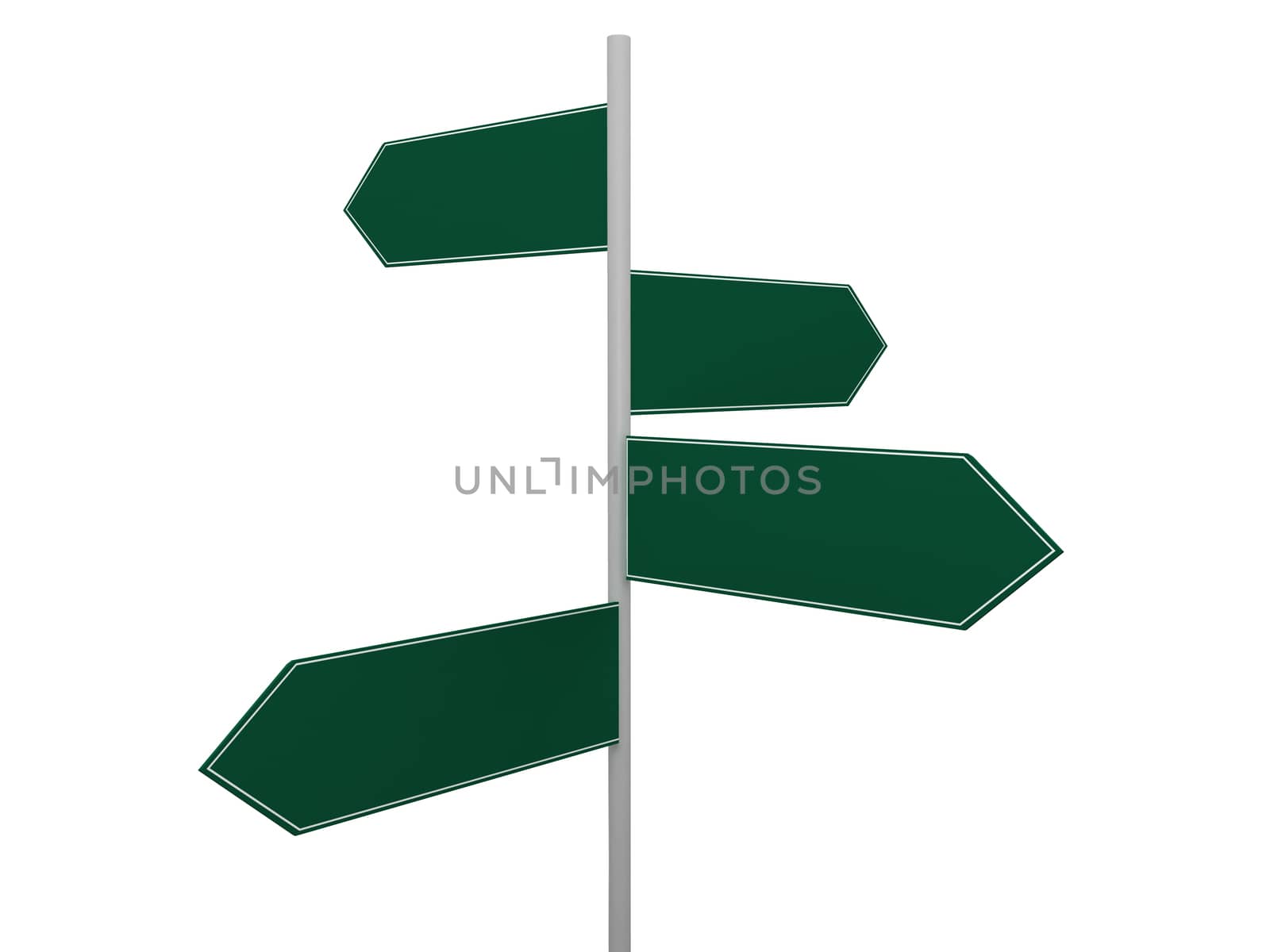 Blank, green road sign template, isolated on white background.
