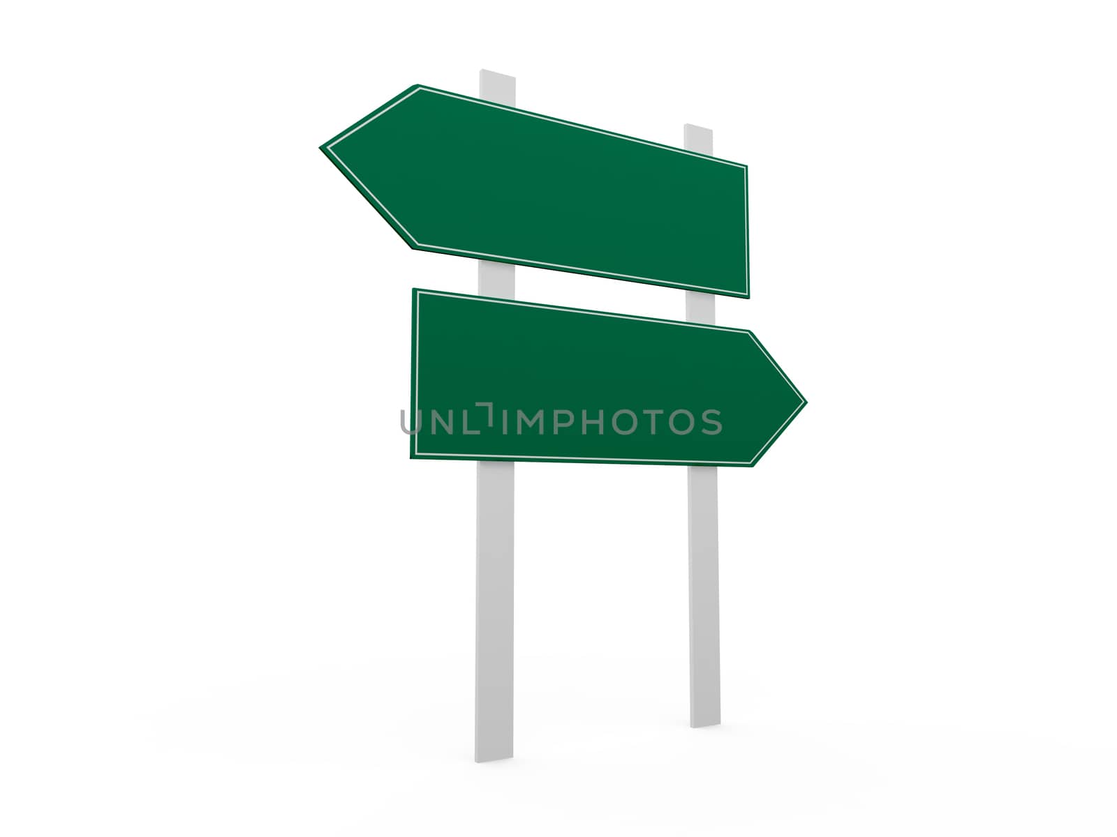 Blank, green left and right arrow road sign template, isolated on white background.