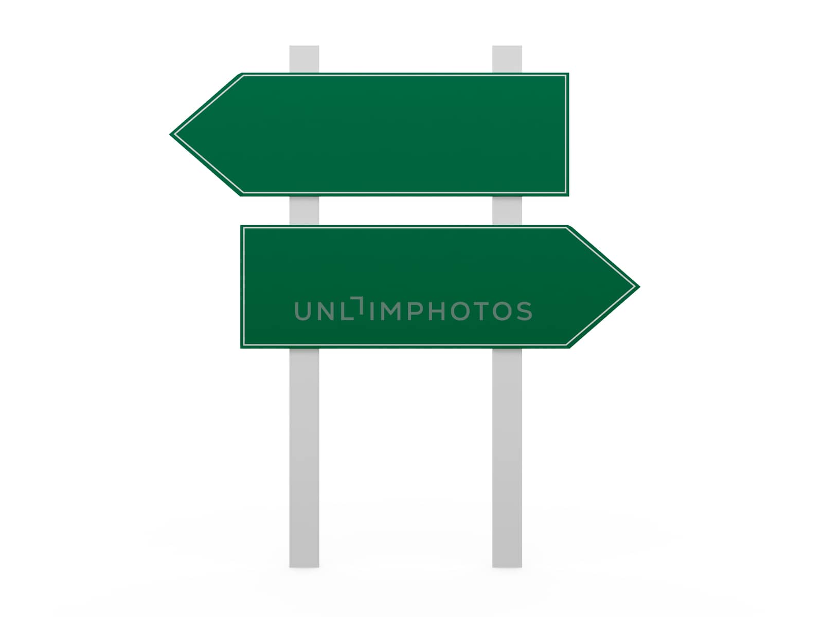 Blank, green left and right arrow road sign template, isolated on white background.