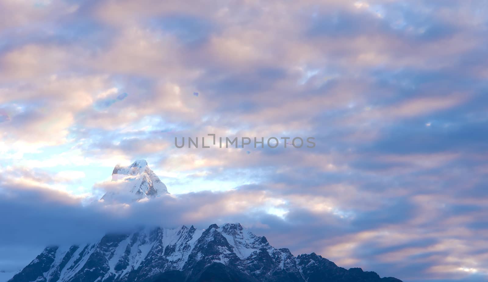 View of "Fish Tail" mountain, trek to base camp Annapurna conservation area, Nepal