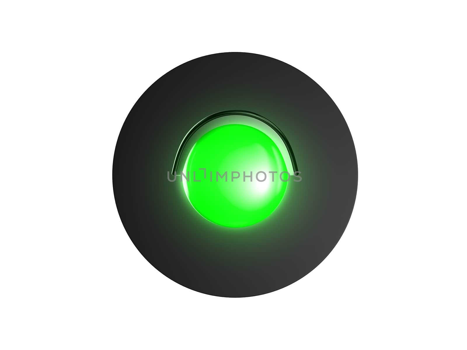 Green traffic light on rounded base, isolated on white background.