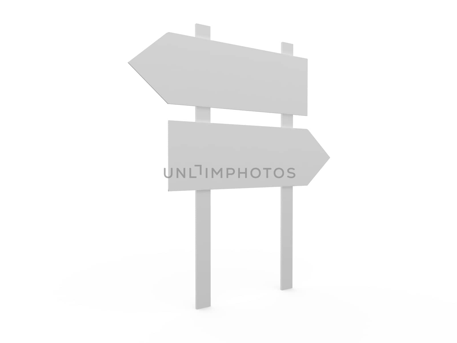 Blank, white left and right arrow road sign template, isolated on white background.