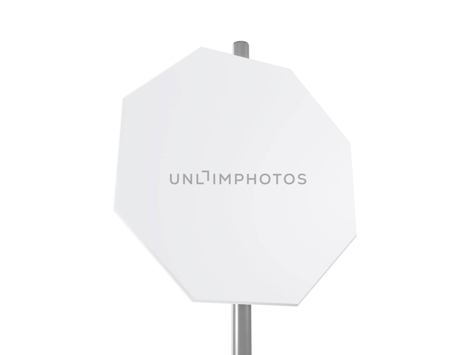 Close up to octagon road sign, isolated on white background.