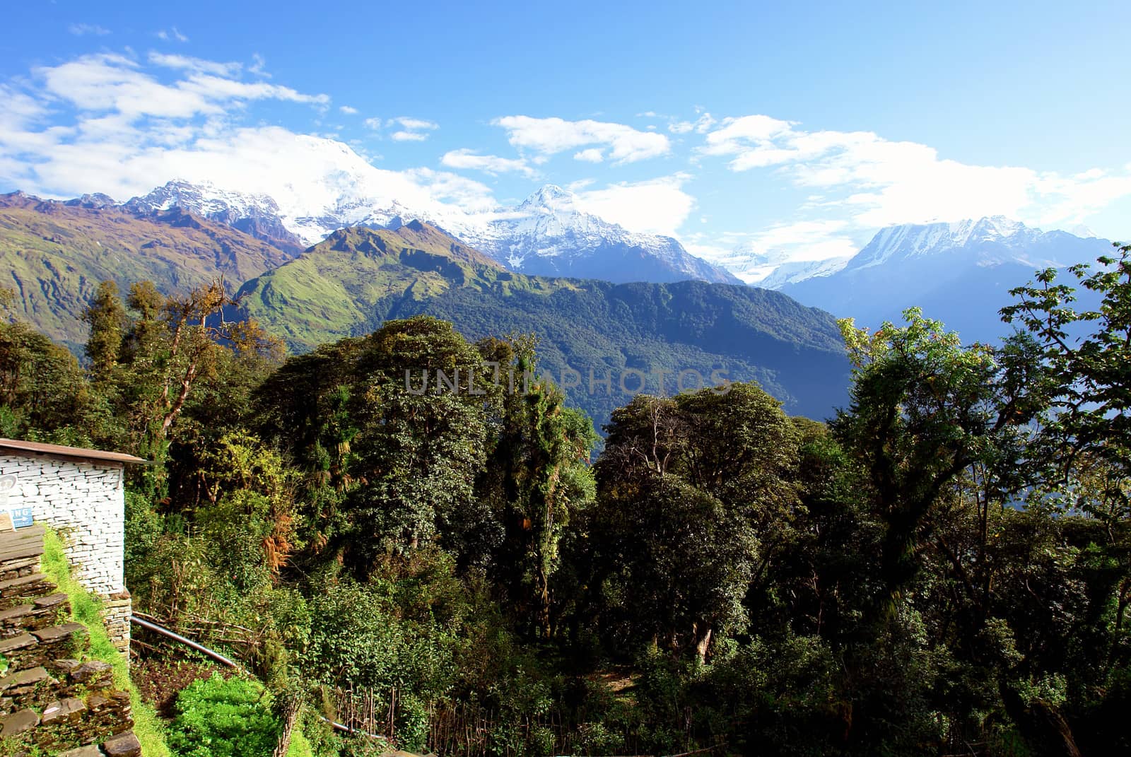 View of "Fish Tail" mountain, trek to base camp Annapurna conservation area, Nepal