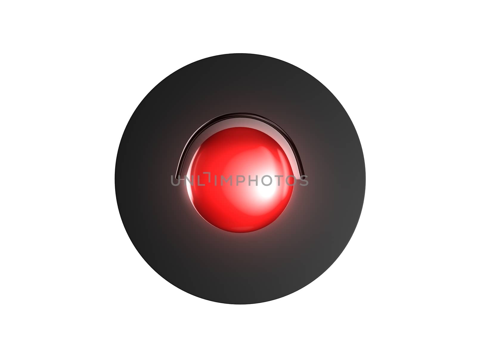 Red traffic light on rounded base, isolated on white background.