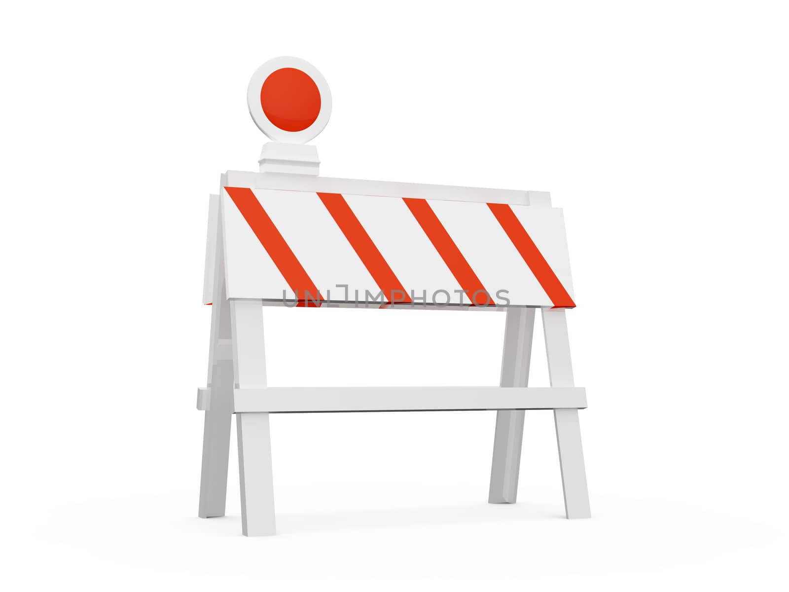 Road barrier or construction sign with light, isolated on white background.