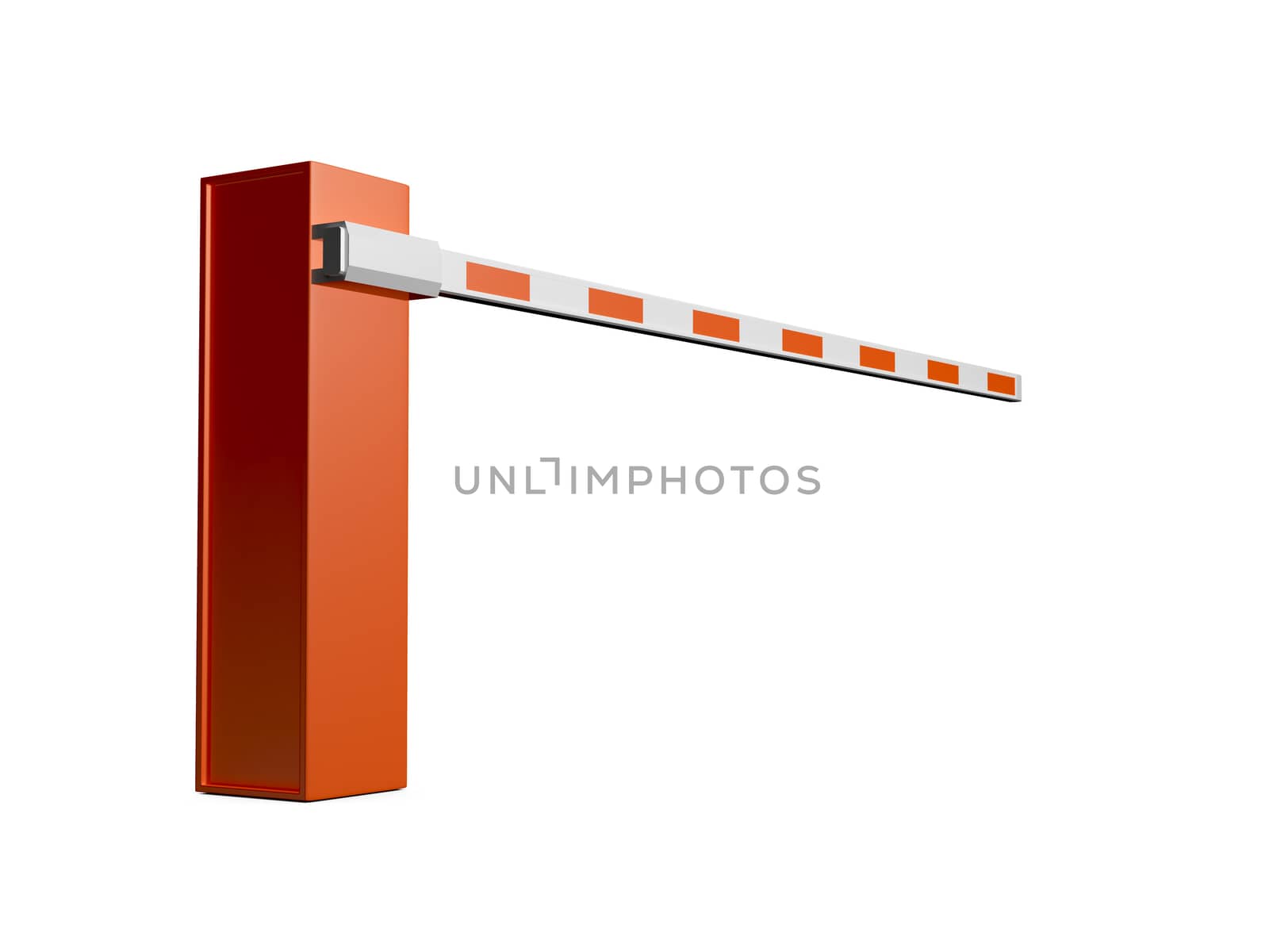 Closed striped road barrier for entrance, isolated on white background.