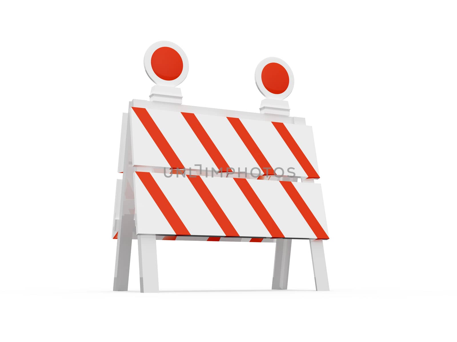 Road barrier or construction sign with lights, isolated on white background.