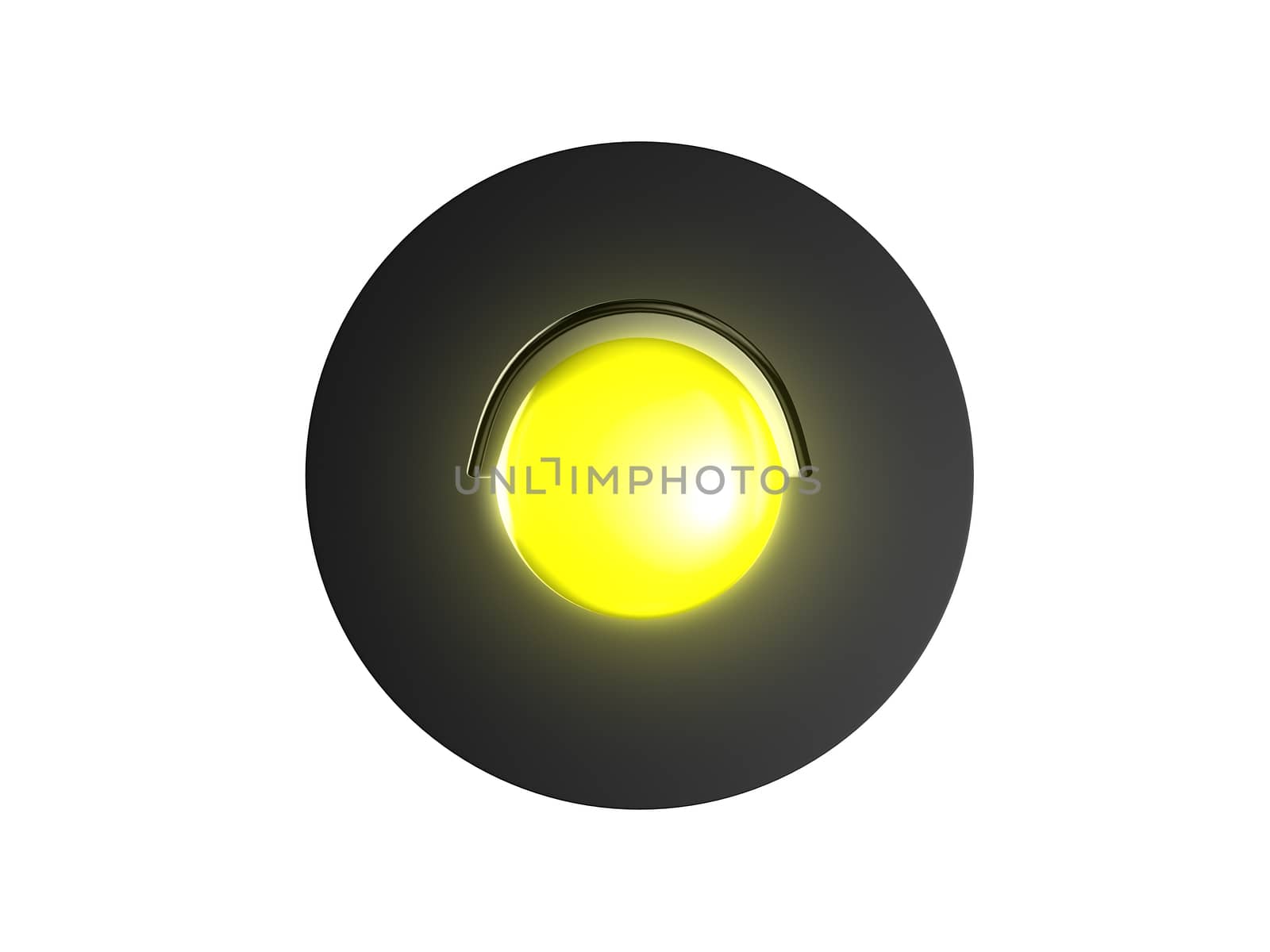 Yellow traffic light on rounded base, isolated on white background.
