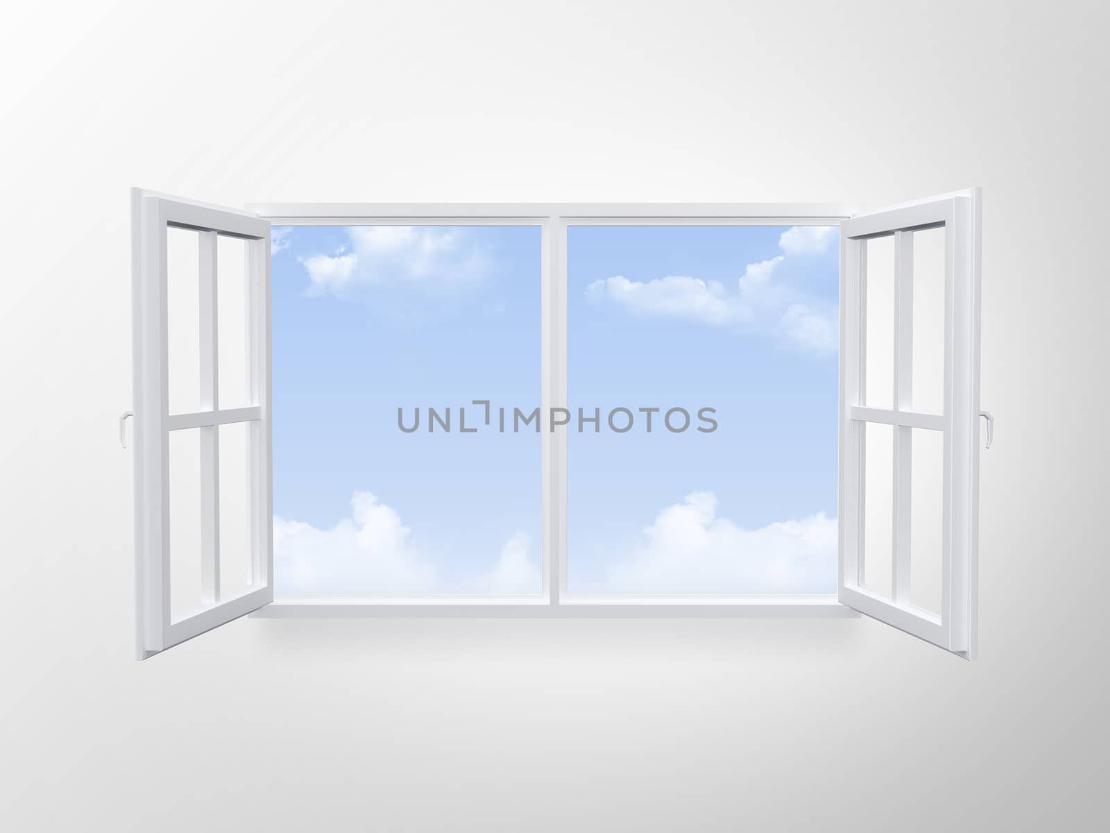 Modern window on cloudy blue sky.
