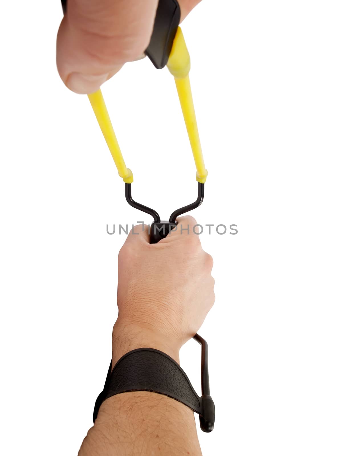 hands holding aiming slingshot