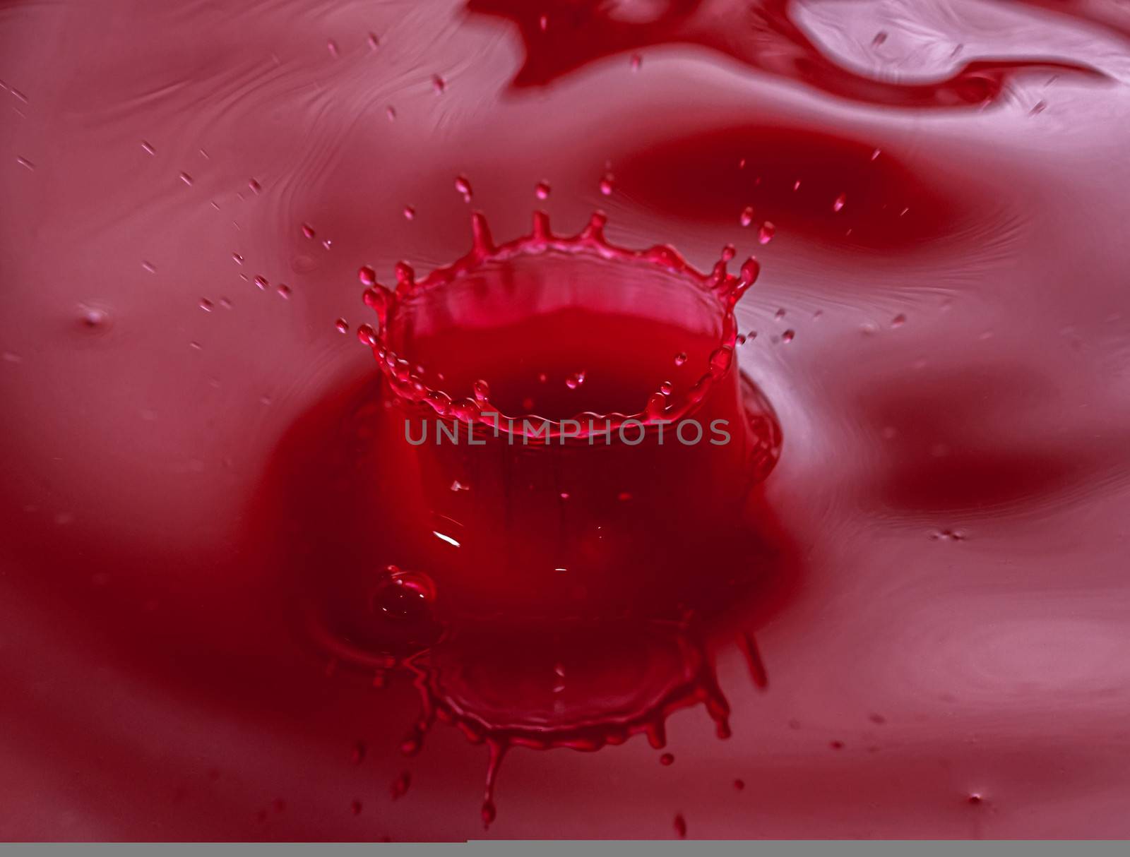 Abstract of Water Drops and droplets, Red Liquid , Copy Space, High speed, crown