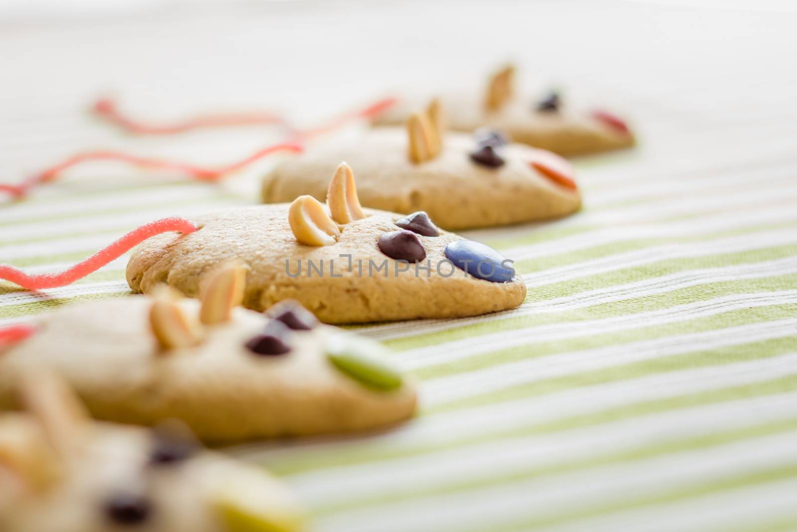 Cookies with mouse shaped and red licorice tail by doble.d