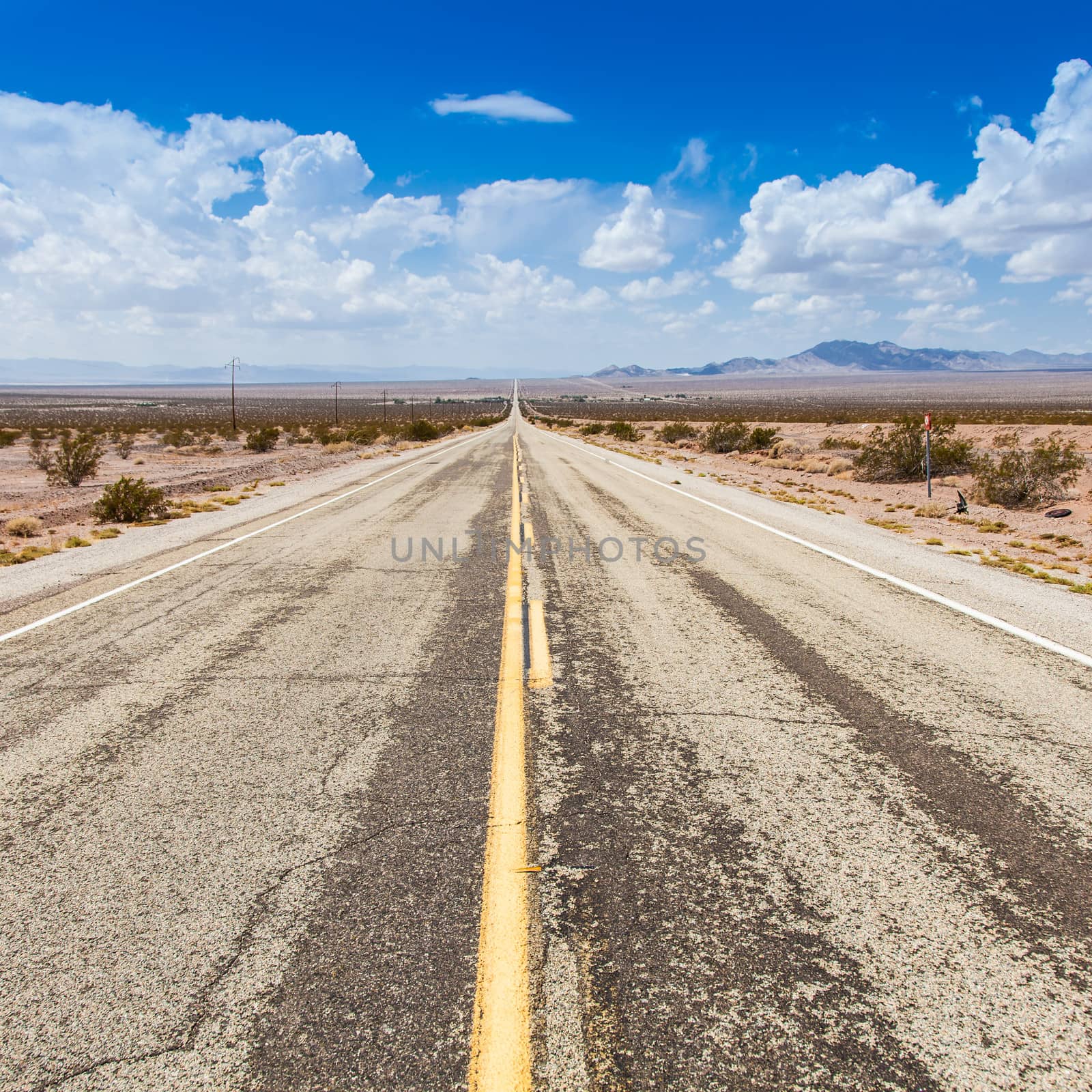 Close to Amboy (USA). Old part of Route 66 in the middle of the desert