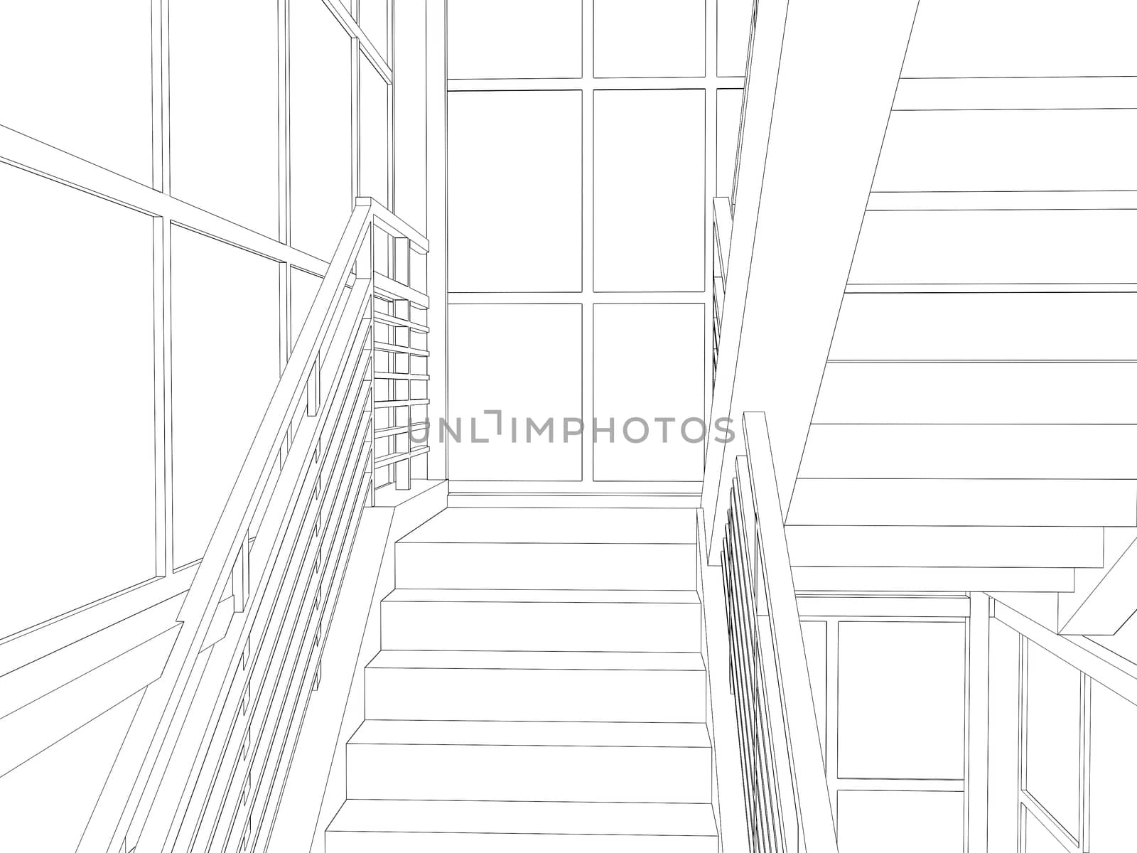 Abstract archticture. Wire-frame building on the white background