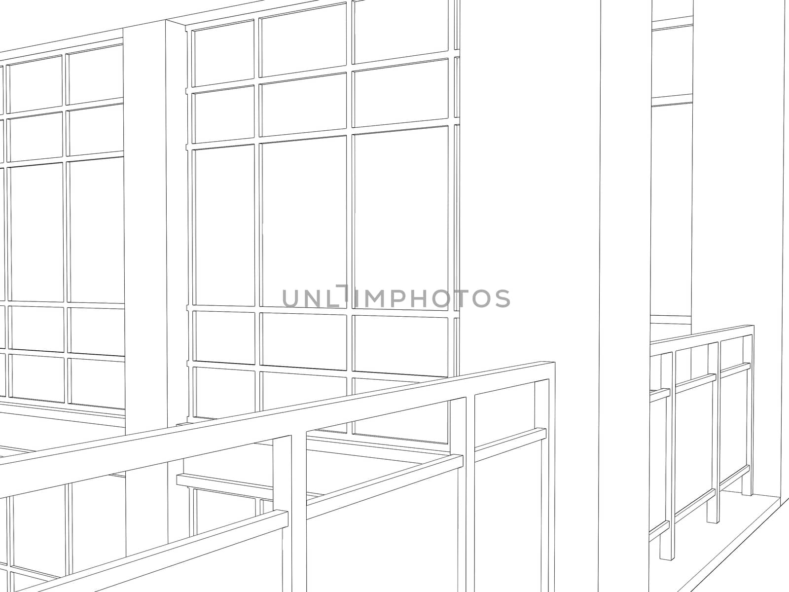 Abstract archticture. Wire-frame building on the white background