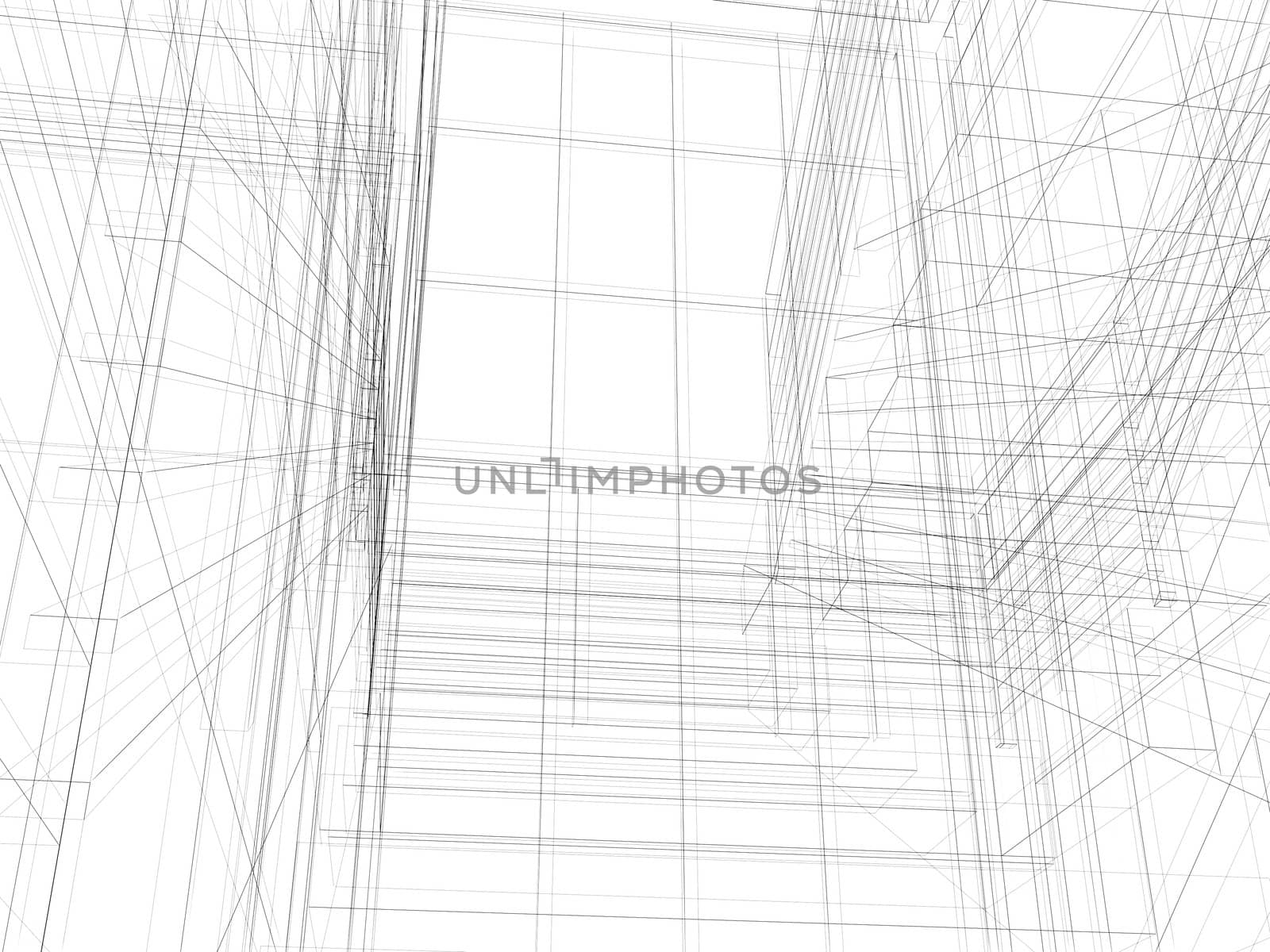 Abstract archticture. Wire-frame building on the white background