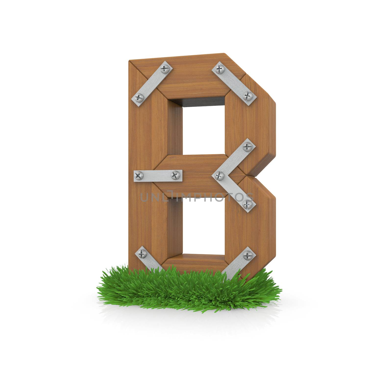 Wooden letter B in the grass by cherezoff