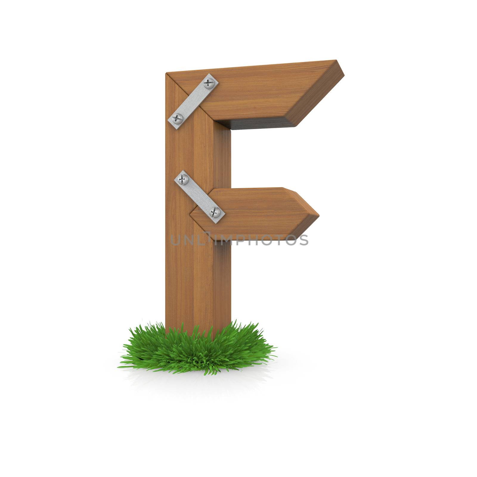 Wooden letter F in the grass by cherezoff