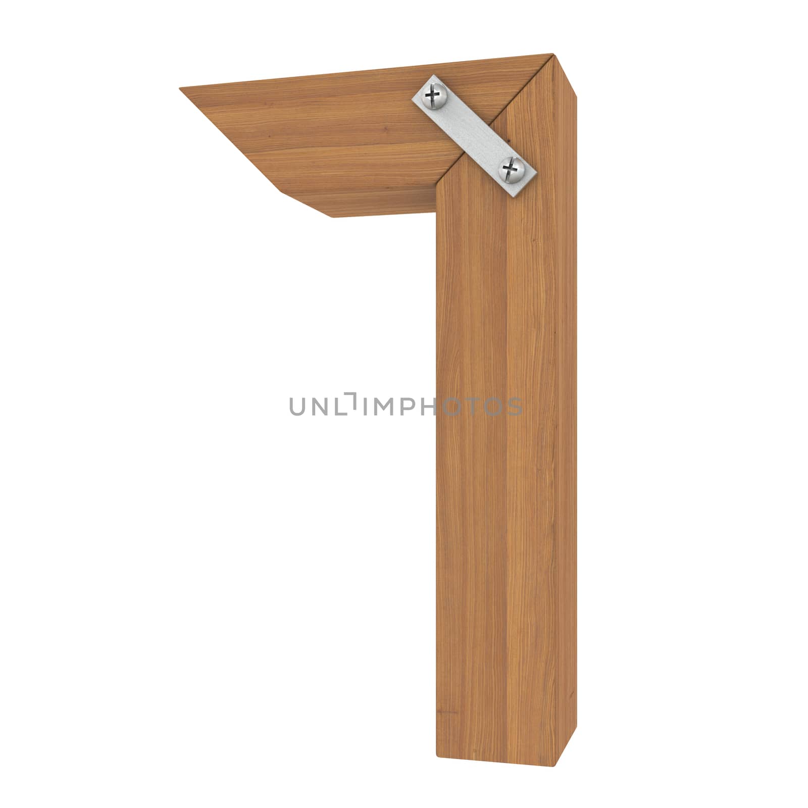 Wooden number seven. Isolated render on a white background