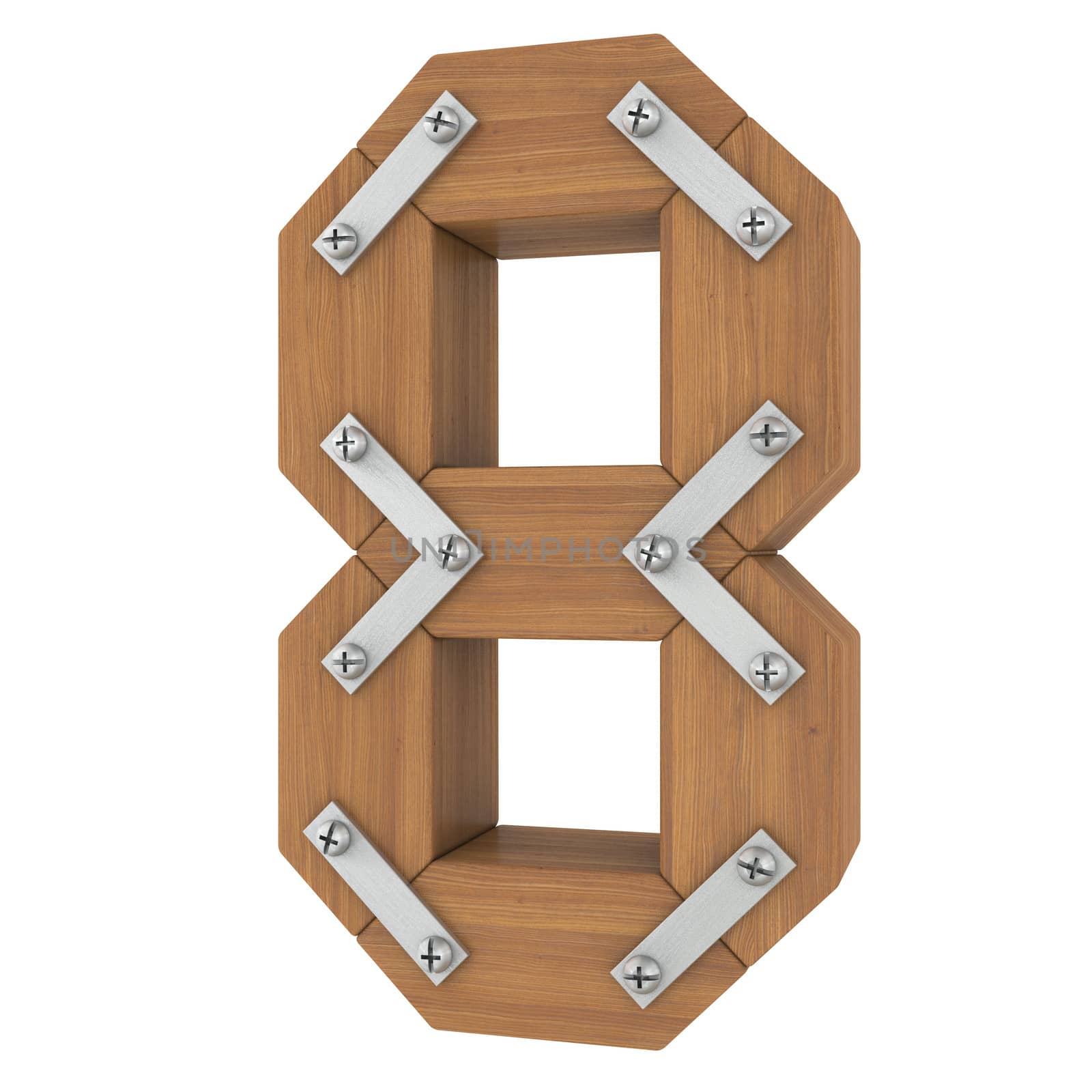 Wooden number eight. Isolated render on a white background