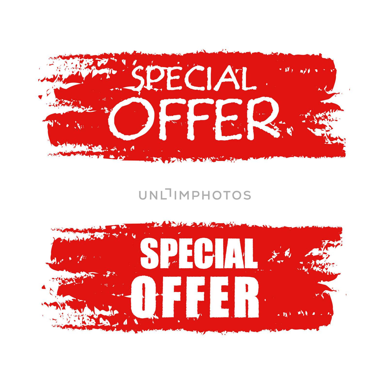 special offer - text on red drawn banner, business concept