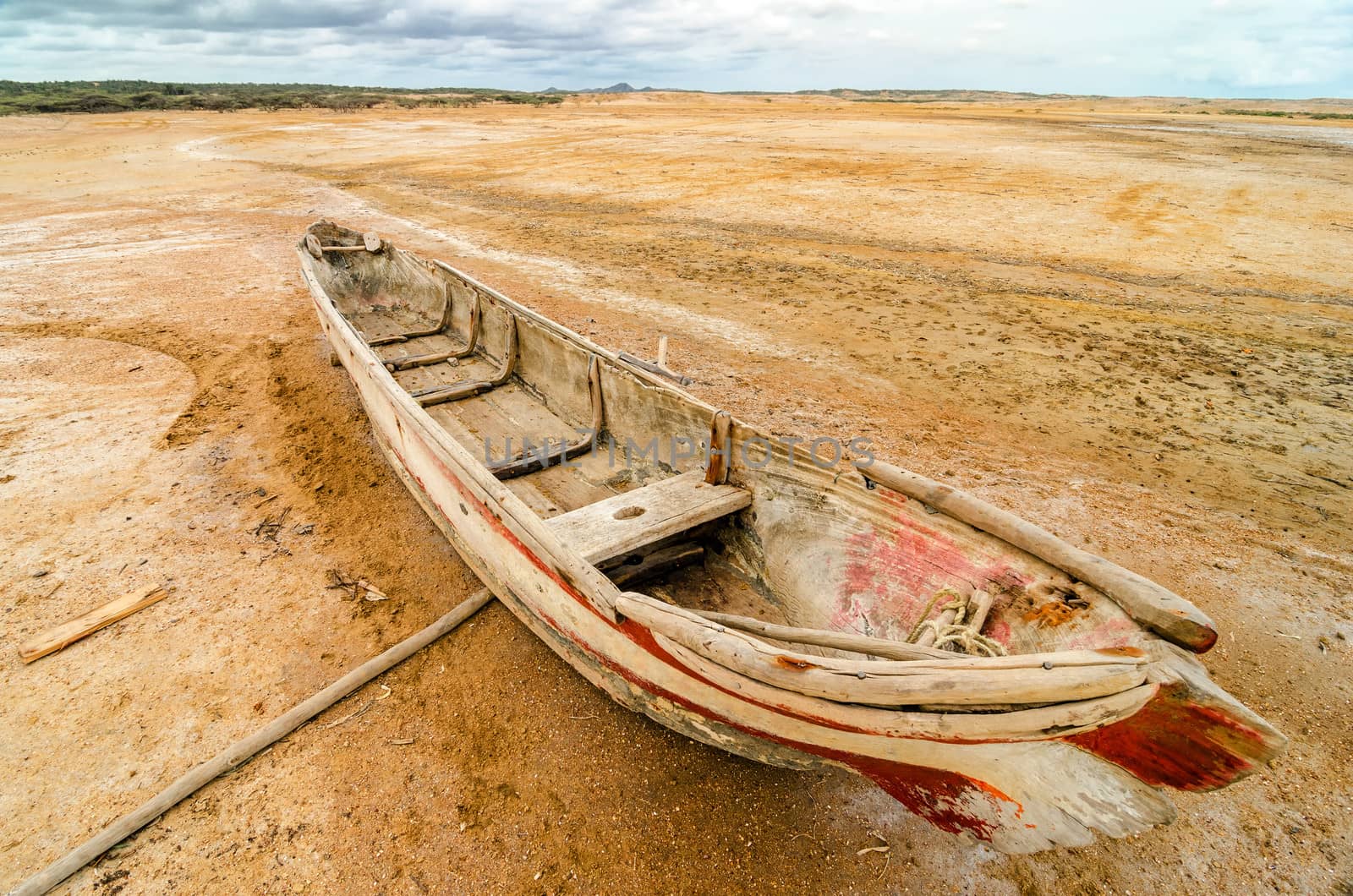 Old dugout canoe stranded in a desert