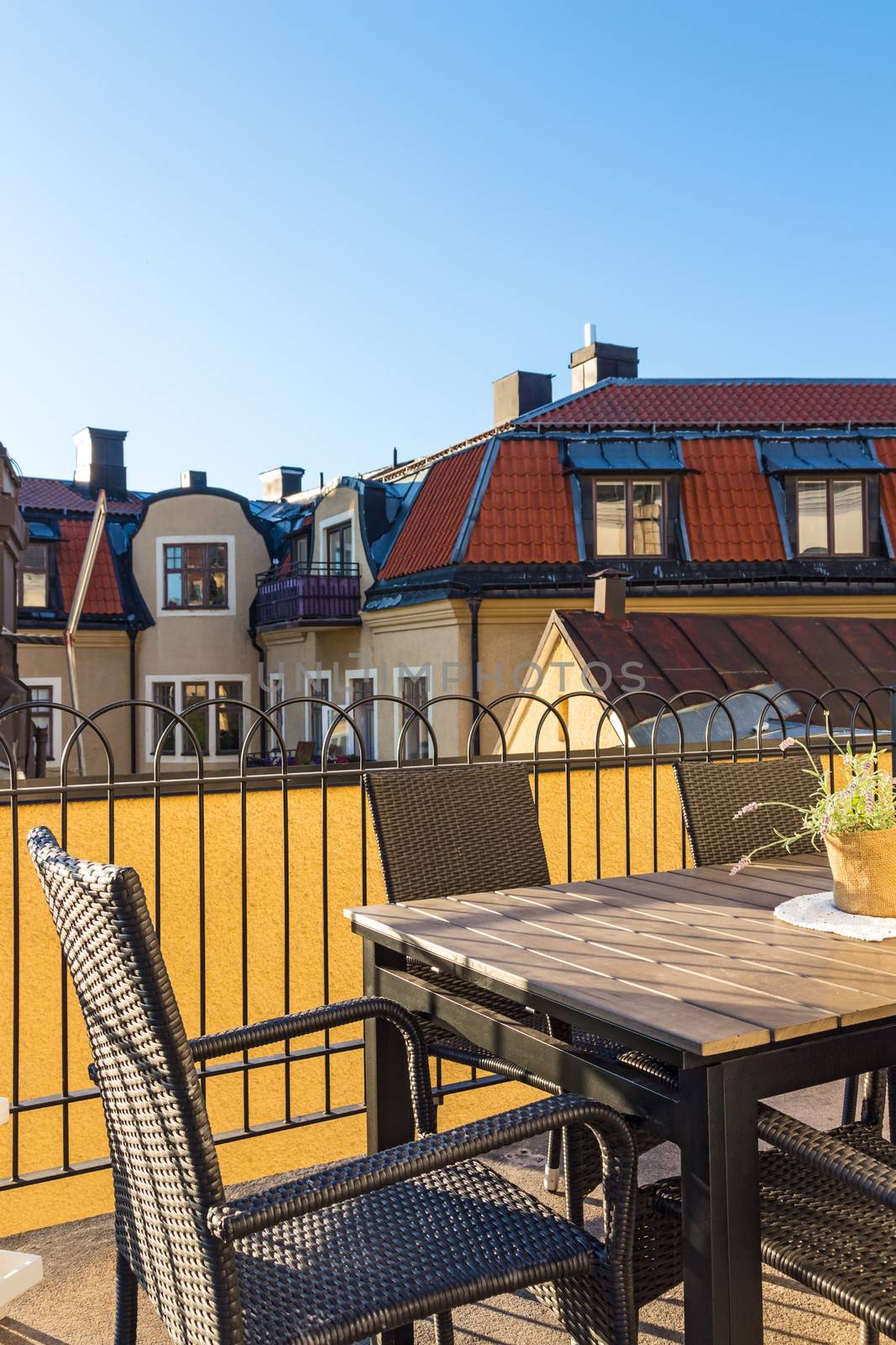 View over rooftops of Swedish town Visby, capital of Gotland.