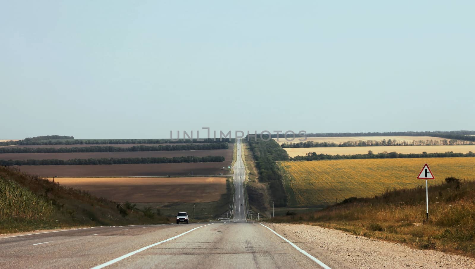 Wide highway and mountain. North Caucasus travel.